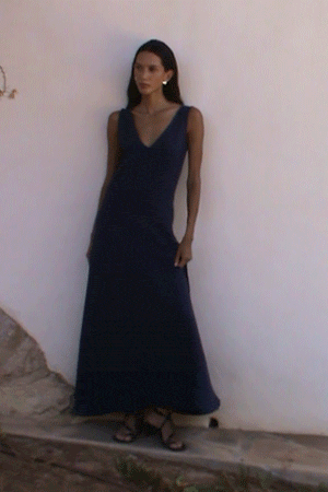 The Athena Maxi Dress in navy blue