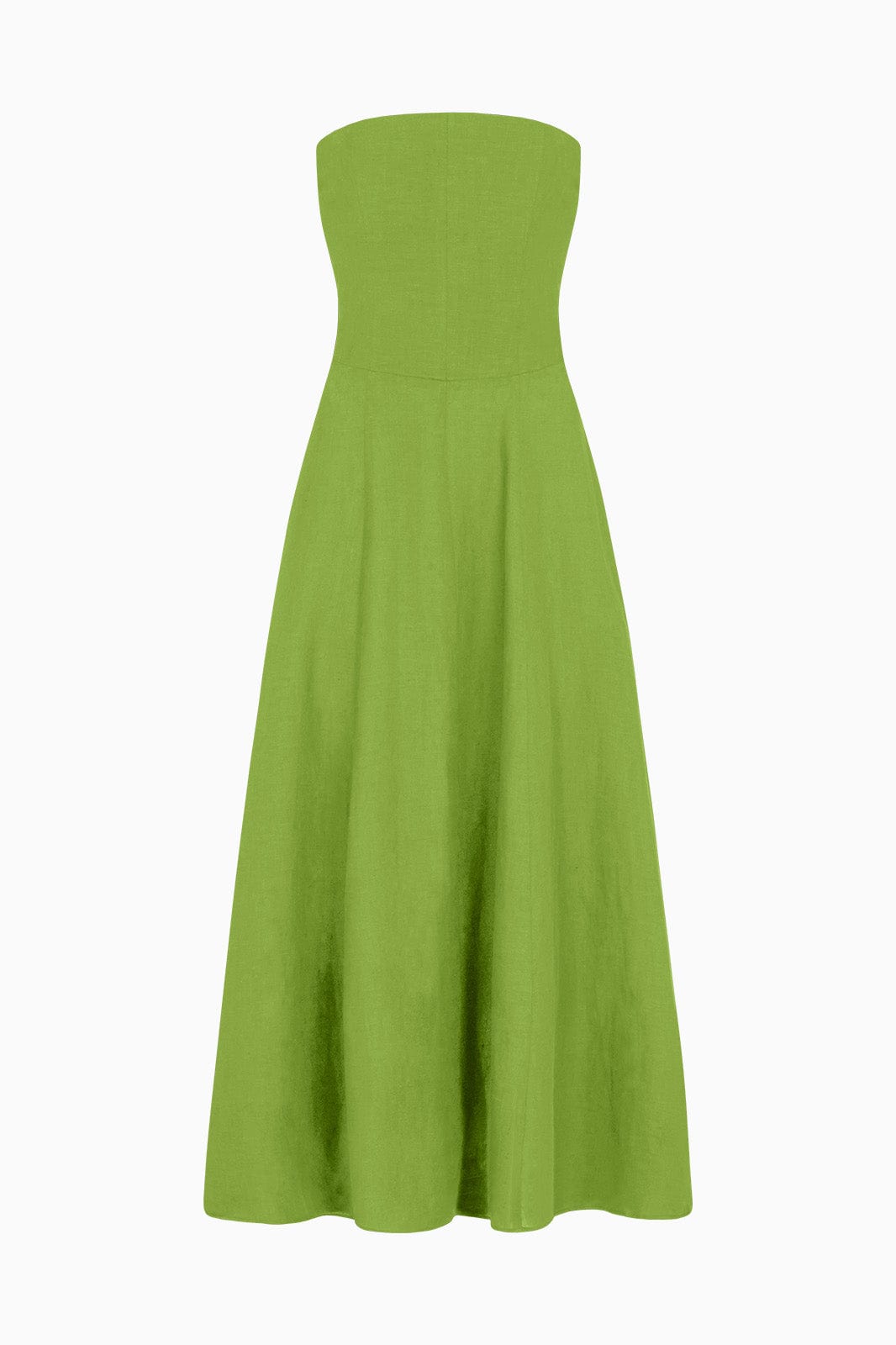 Green strapless dress on a white background
