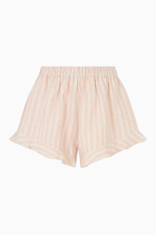 The Paula Ruffled Shorts in striped rosé