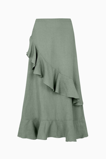 The Carrie Ruffled Maxi Skirt in olive green