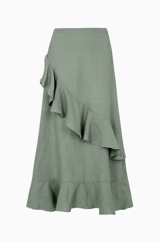 The Carrie Ruffled Maxi Skirt in olive green
