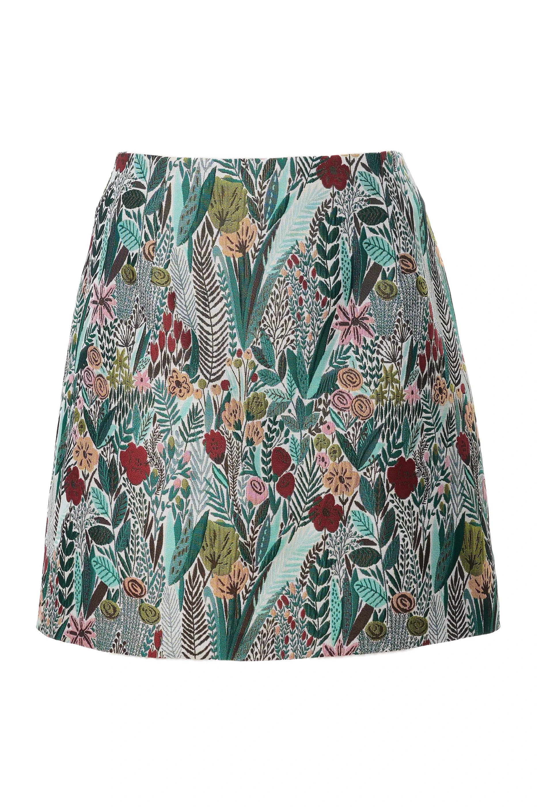 Aubin Jungle Jacquard A-line Mini Skirt - Green - Bascora
