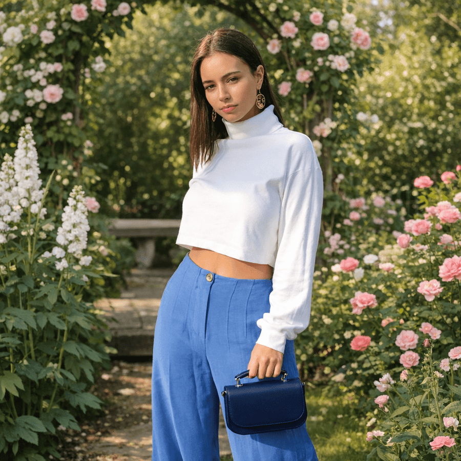 Aura Handmade Leather Bag – Navy Blue - Bascora