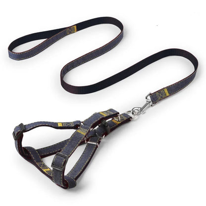 Denim Dog Harness & Collar Set - Adjustable for All Sizes