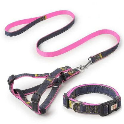 Denim Dog Harness & Collar Set - Adjustable for All Sizes