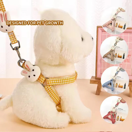 Plaid Dog & Cat Harness with Leash - Adjustable for Small Pets