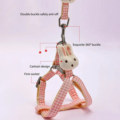 Plaid Dog & Cat Harness with Leash - Adjustable for Small Pets