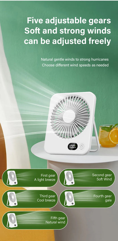 Foldable Desk Fan - 5-Speed USB Rechargeable