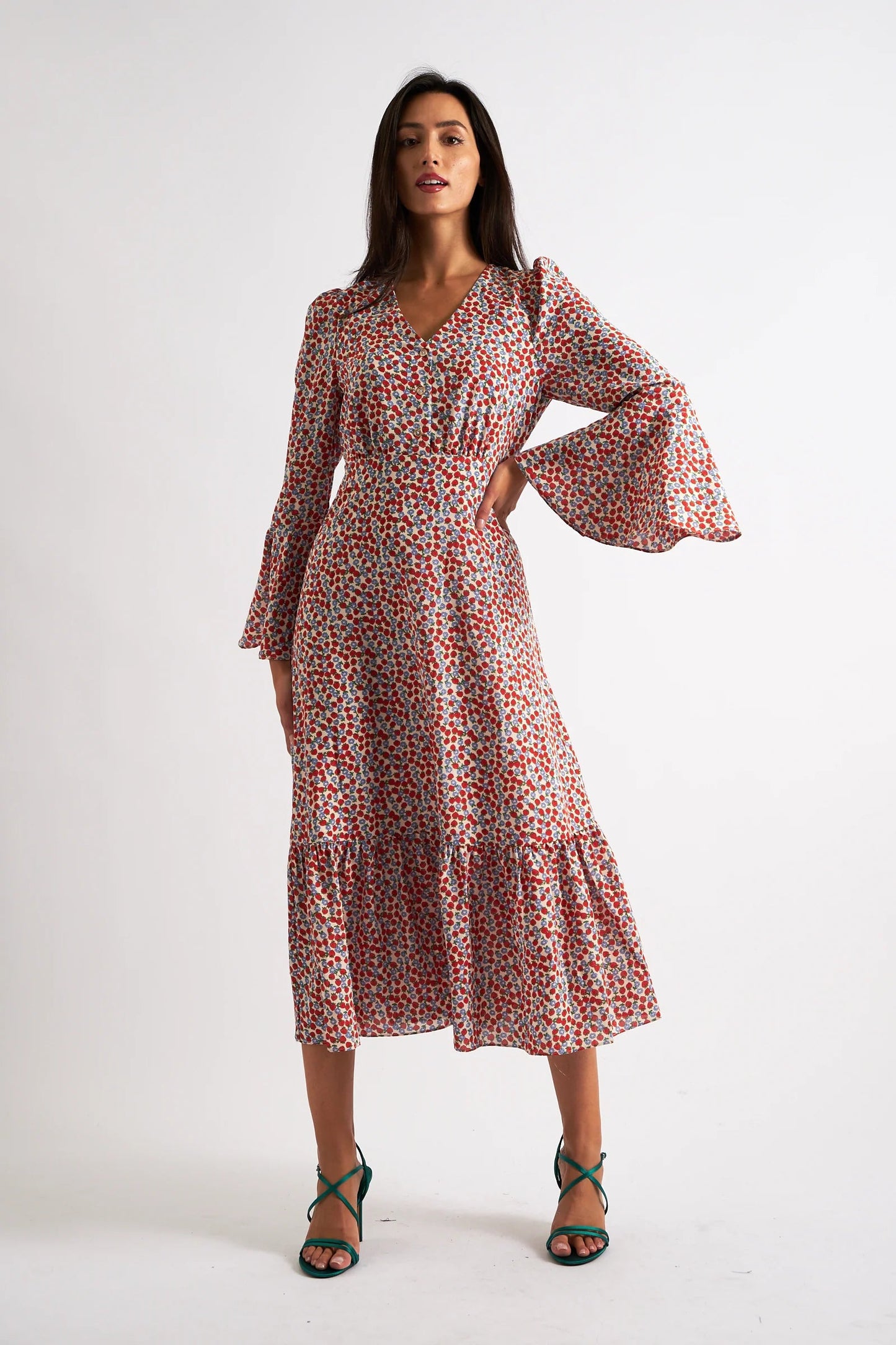 Bathilde Strawberry Fields Print Midi Dress - Bascora