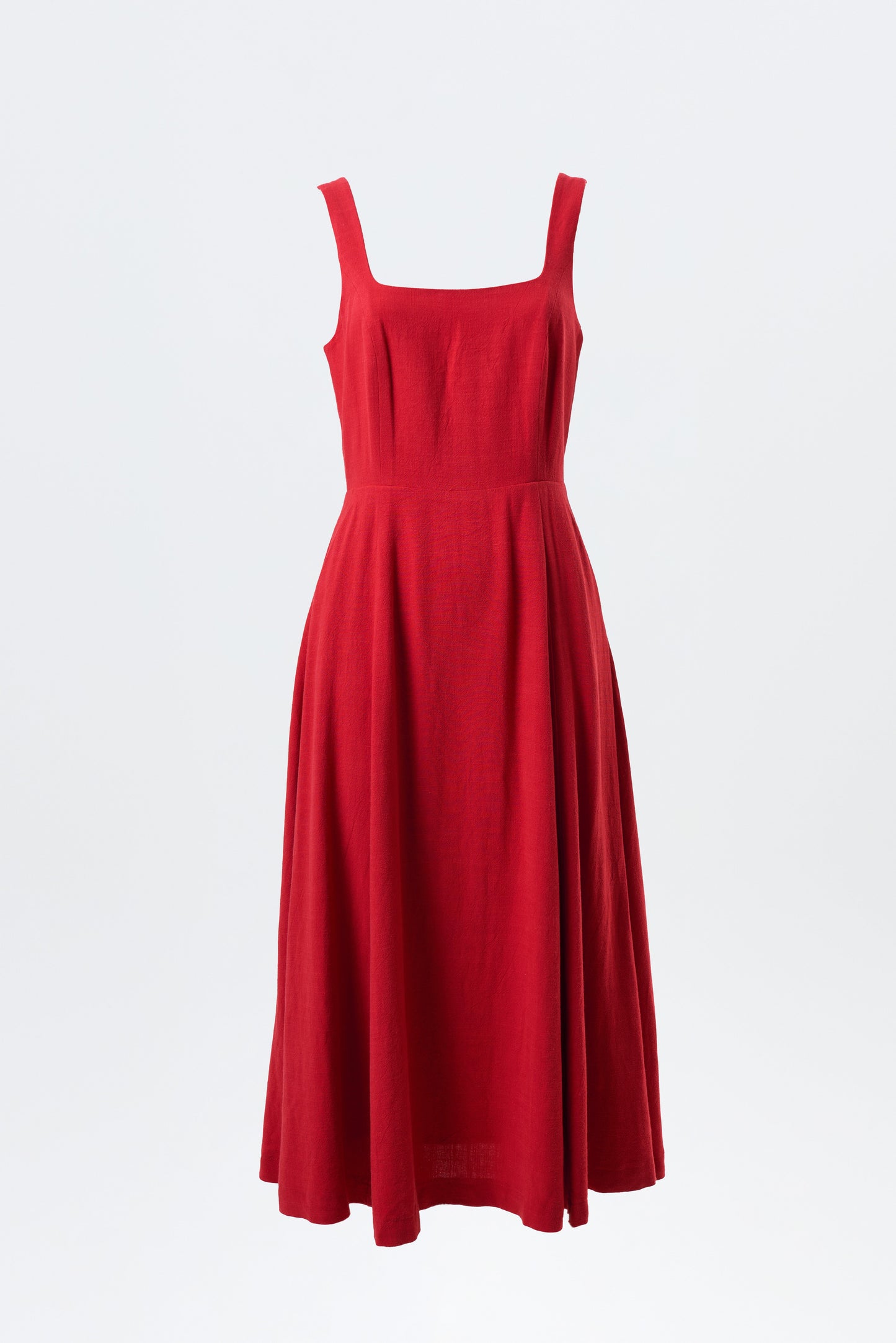 Baya Linen Mix Square Neck Midi Dress – Red - Bascora
