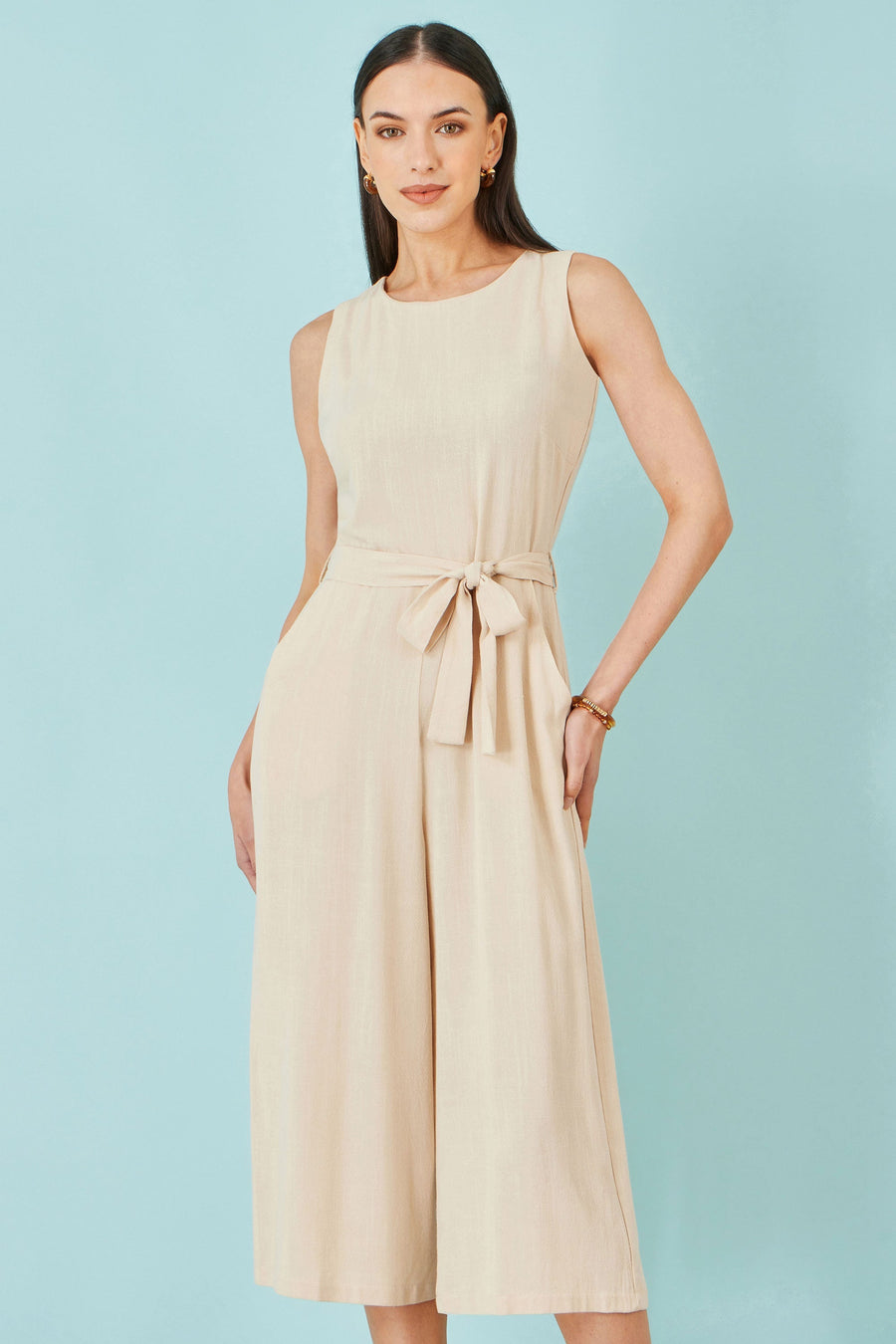 Beige Viscose Culotte Jumpsuit - Bascora