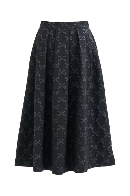Belita Bow Black Jacquard Midi Skirt - Bascora