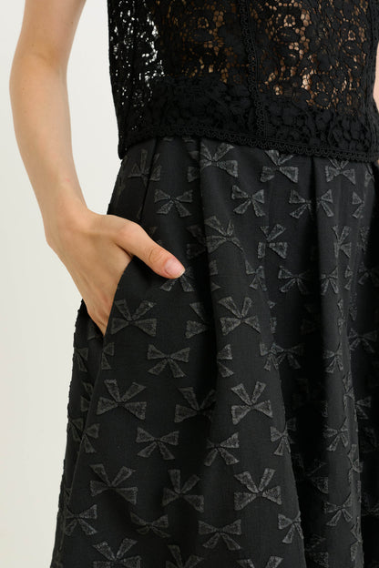 Belita Bow Black Jacquard Midi Skirt - Bascora
