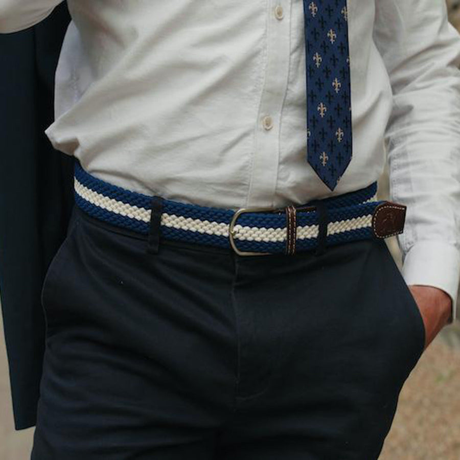 Swole Panda Recycled Woven Belt in Blue and White Stripe