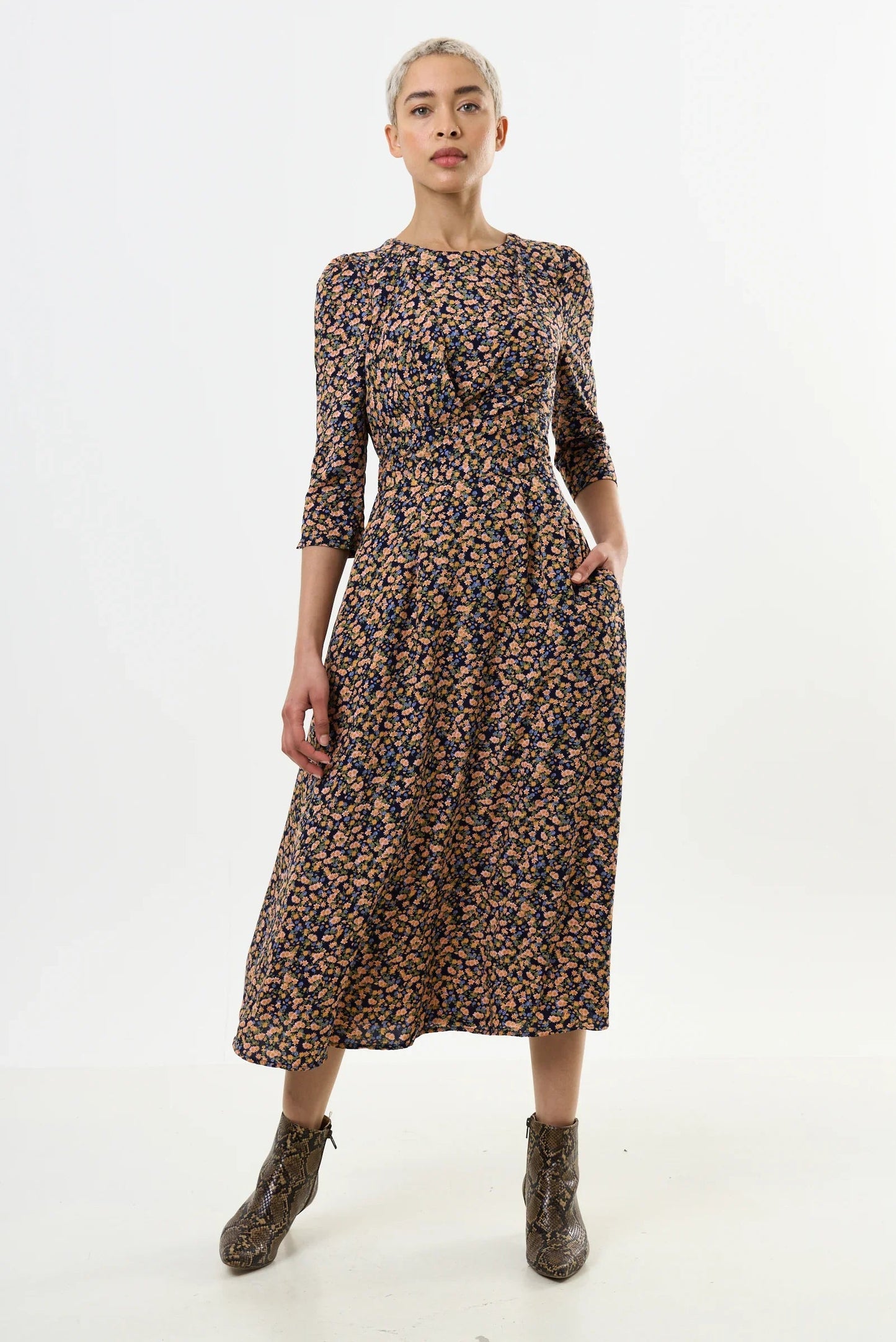 Birte Spring Ditsy Print Midi Dress - Bascora