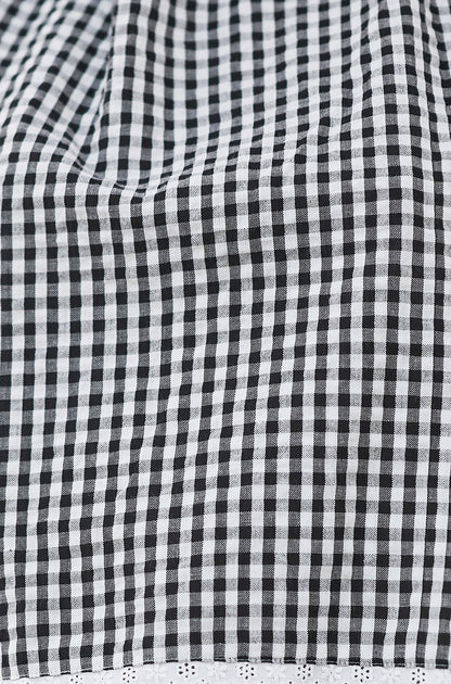 Black Gingham Cotton Midi Skirt - Bascora
