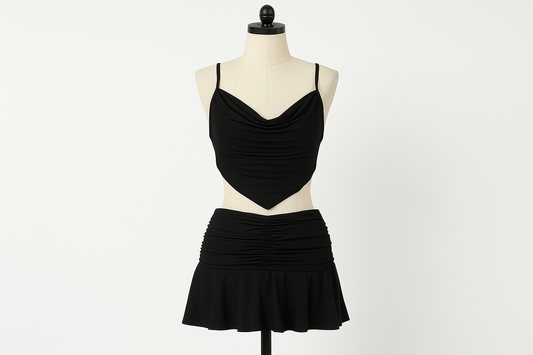 Black Summer Pleated Skirt Set