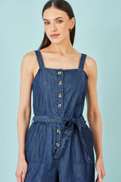 Blue Chambray Button Through Jumpsuit - Bascora