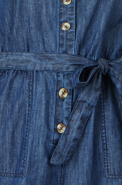 Blue Chambray Button Through Jumpsuit - Bascora