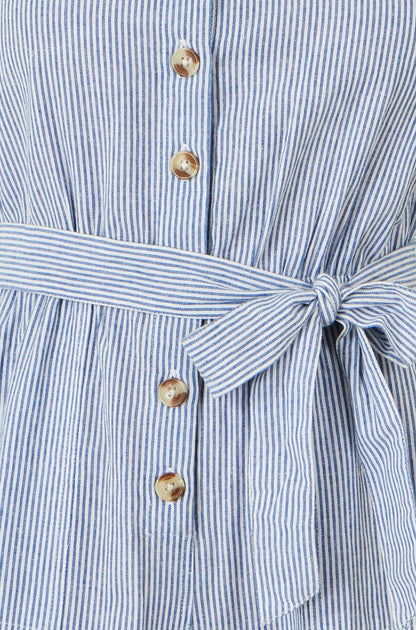 Blue Cotton Stripe Button Through Jumpsuit - Bascora