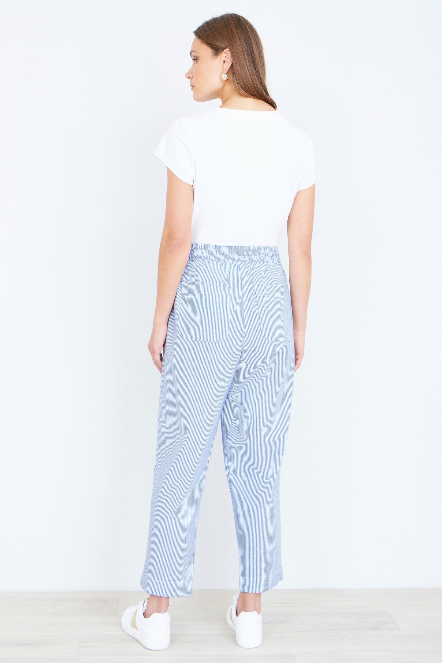 Blue Cotton Stripe Cropped Trousers - Bascora