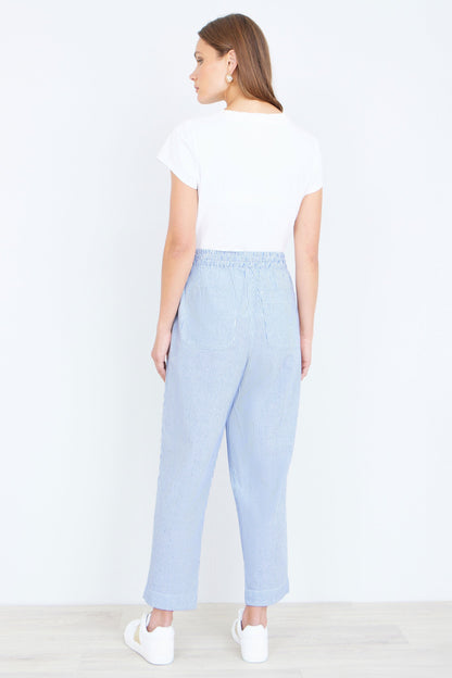 Blue Cotton Stripe Cropped Trousers - Bascora