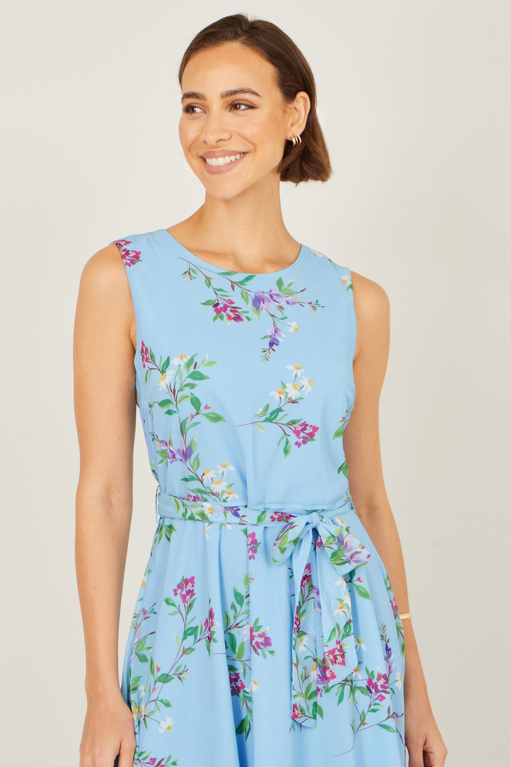 Blue Floral Print Midi Skater Dress - Bascora