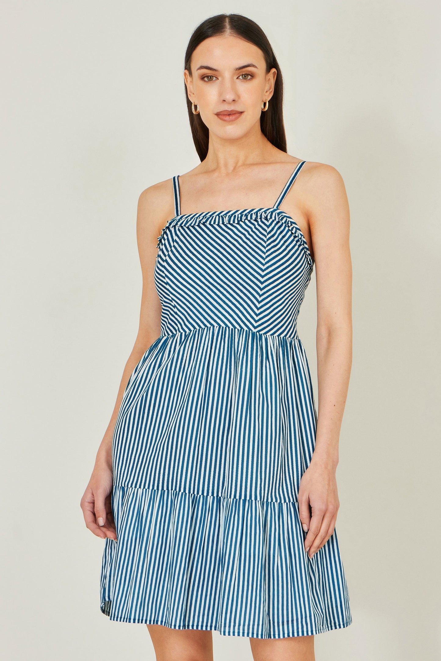Blue Stripe Cotton Mini Sun Dress - Bascora