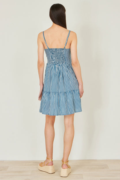 Blue Stripe Cotton Mini Sun Dress - Bascora