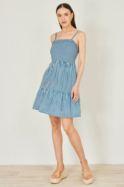 Blue Stripe Cotton Mini Sun Dress - Bascora