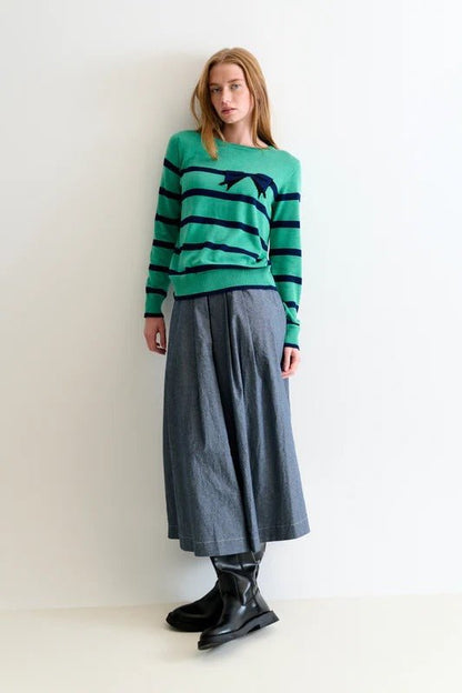 Bly Bow Intarsia Striped Jumper – Navy - Bascora