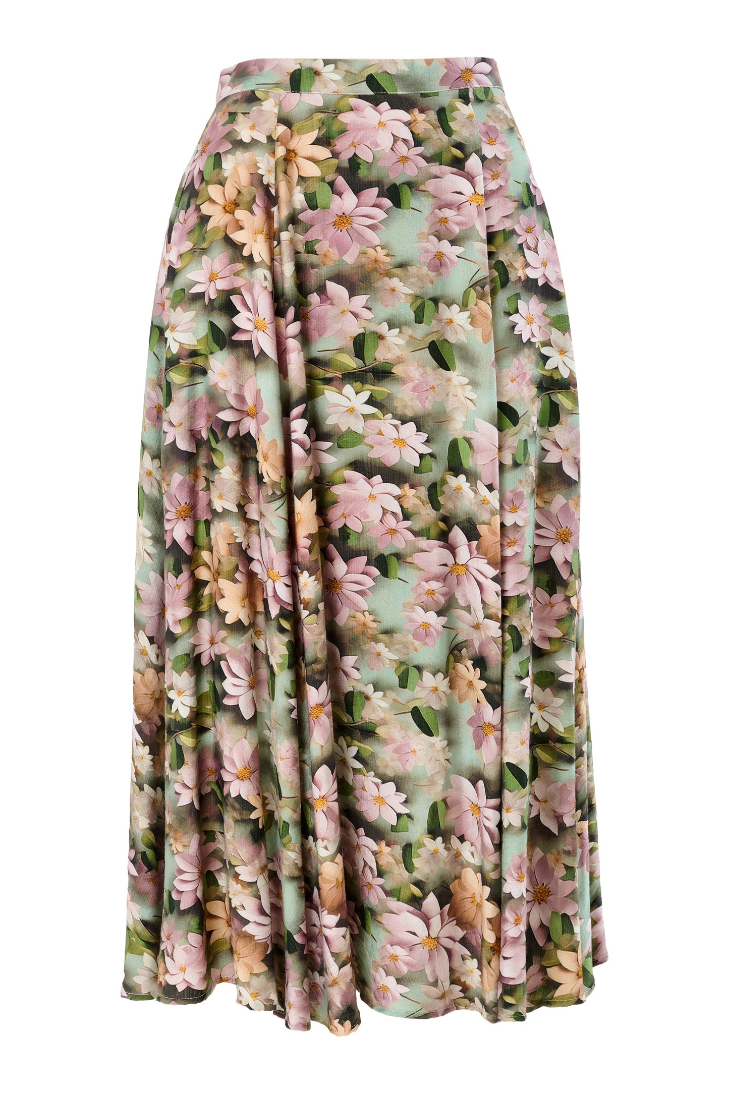 Brisa 3D Daisy Print Midi Skirt - Green - Bascora