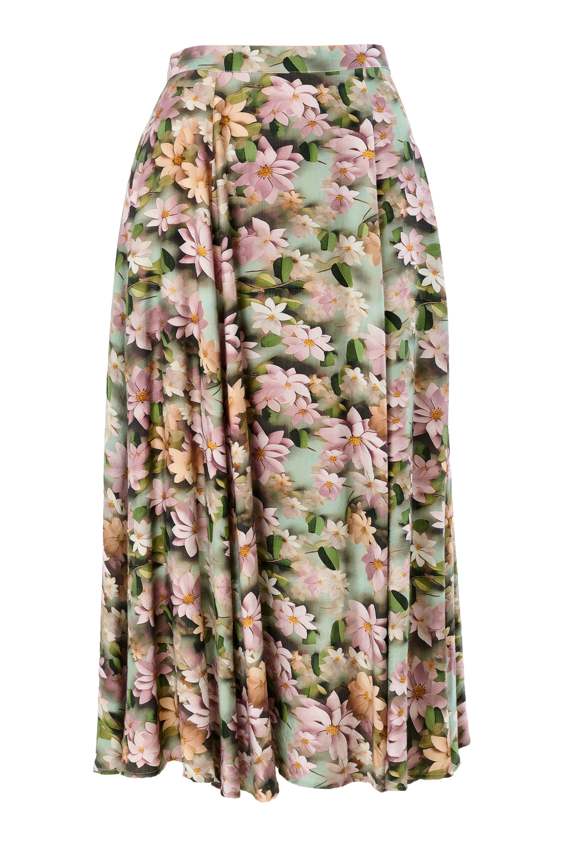 Brisa 3D Daisy Print Midi Skirt - Green - Bascora