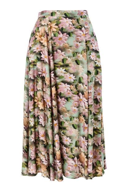 Brisa 3D Daisy Print Midi Skirt - Green - Bascora