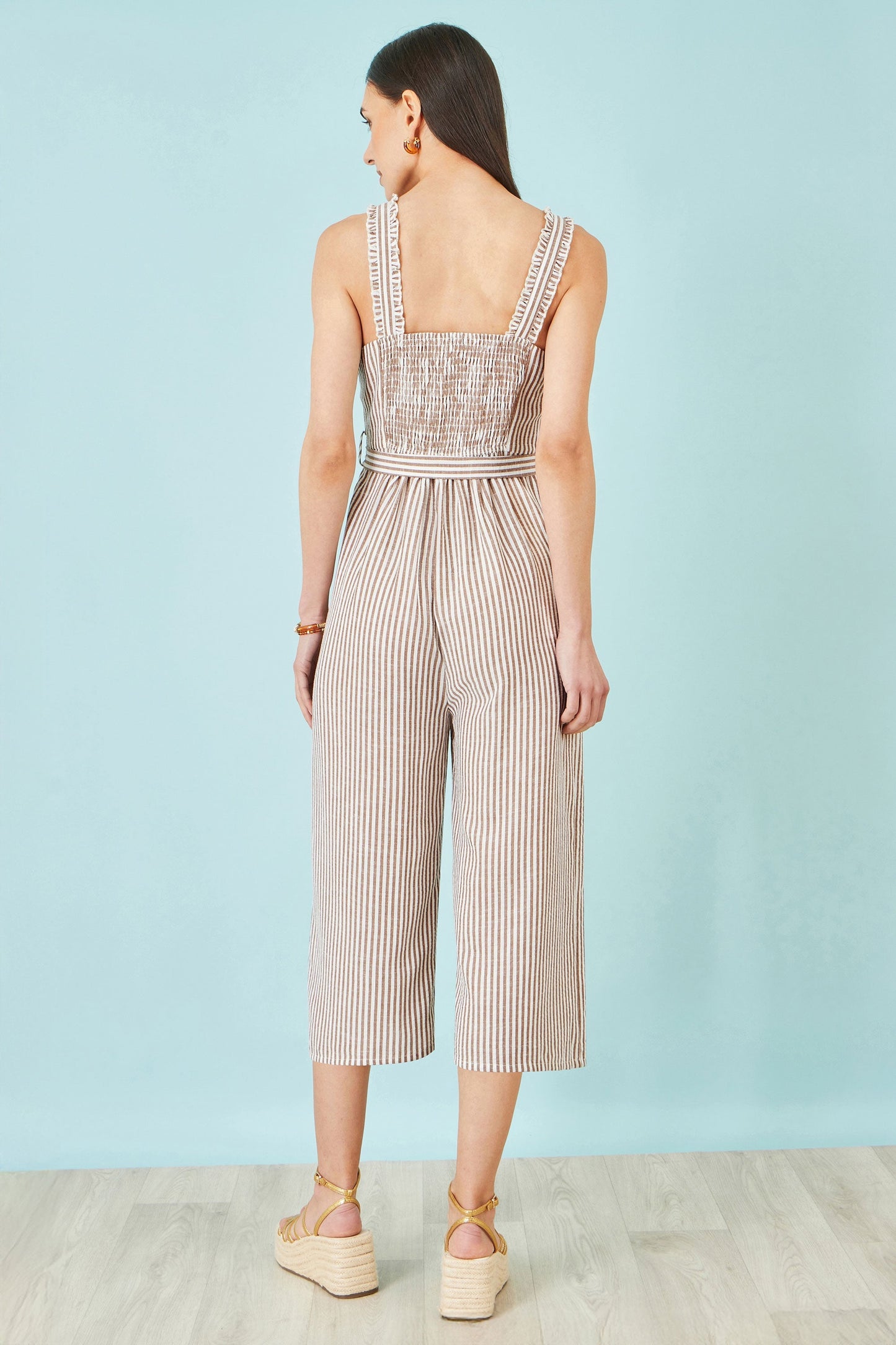 Brown Stripe Strappy Jumpsuit - Bascora