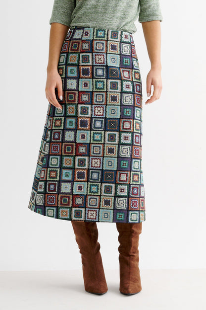 Buffy 70's Patch Jacquard Midi Skirt - Bascora