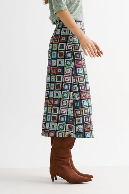 Buffy 70's Patch Jacquard Midi Skirt - Bascora