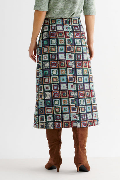 Buffy 70's Patch Jacquard Midi Skirt - Bascora