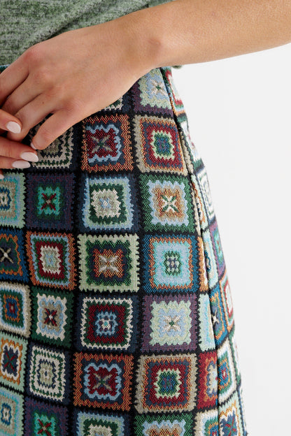 Buffy 70's Patch Jacquard Midi Skirt - Bascora