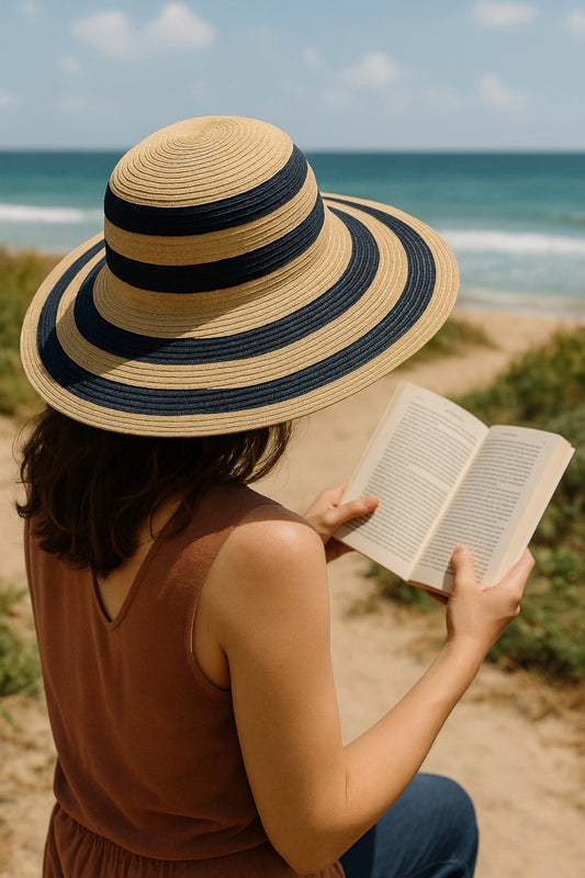 Cailin Natural and Navy Striped Straw Hat - Bascora