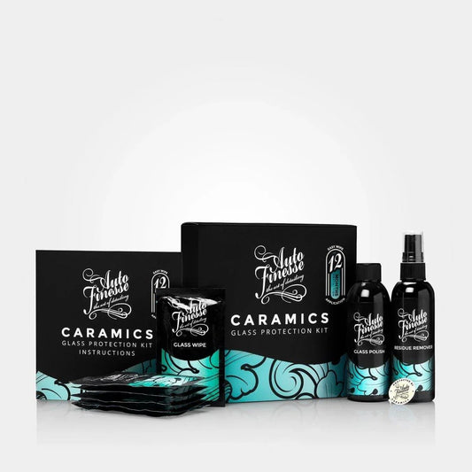 Caramics glass protection kit with various items on a white background