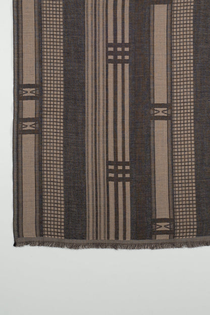 Checks & Stripes Abstract Fine Wool Jacquard Scarf – Black - Bascora