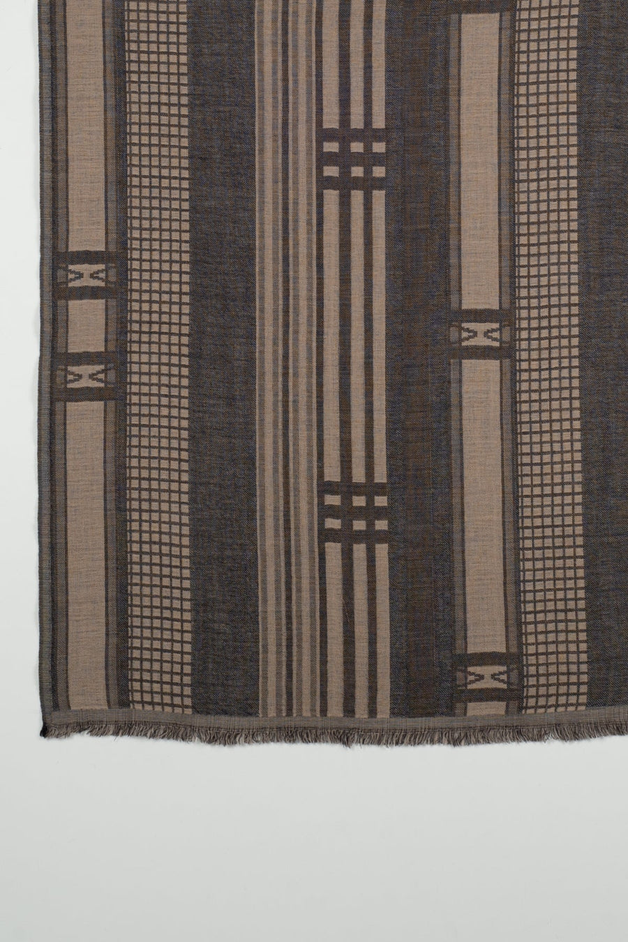 Checks & Stripes Abstract Fine Wool Jacquard Scarf – Black - Bascora