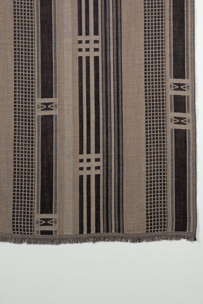 Checks & Stripes Abstract Fine Wool Jacquard Scarf – Black - Bascora