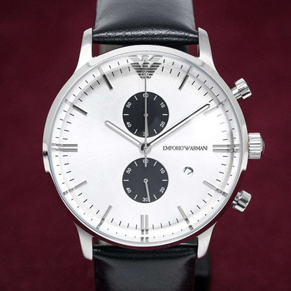 Emporio Armani AR0385 Men's Chronograph Watch - Black Leather