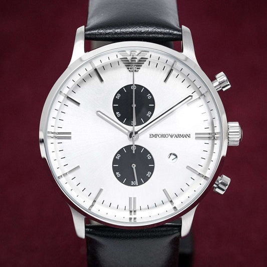 Emporio Armani AR0385 Men's Chronograph Watch - Black Leather