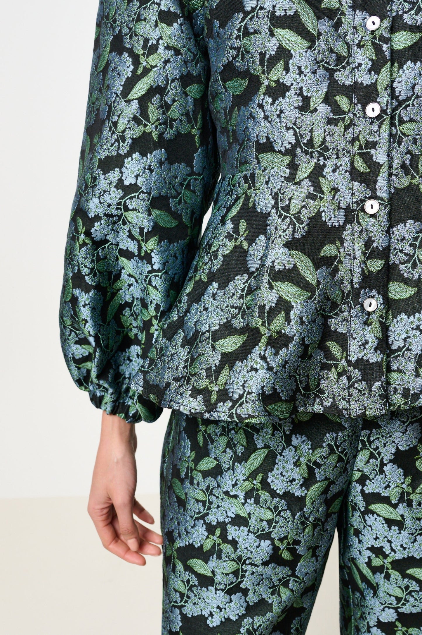 Clementine Blossom Jacquard Peplum Blouse - Black - Bascora