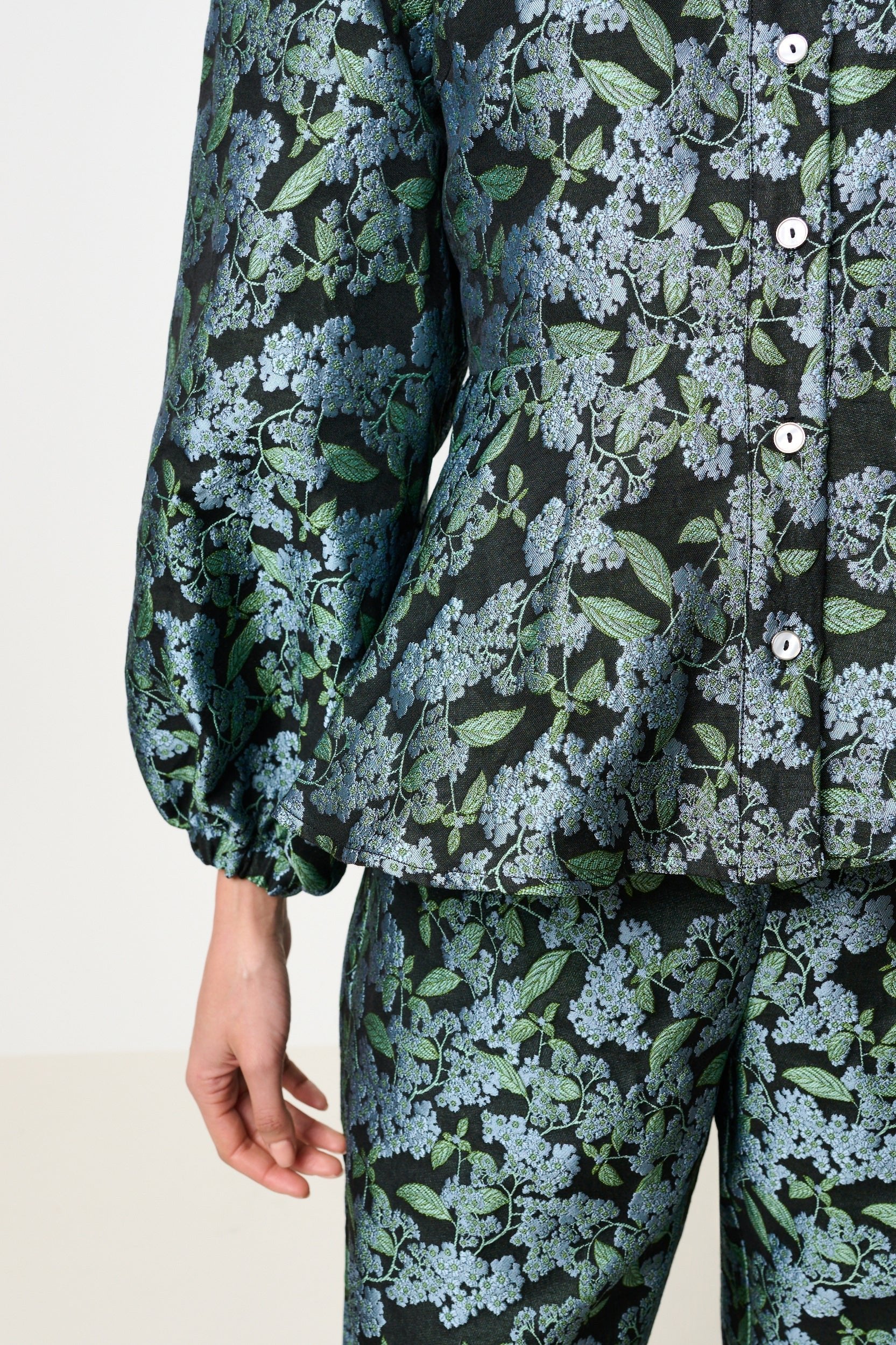 Clementine Blossom Jacquard Peplum Blouse - Black - Bascora