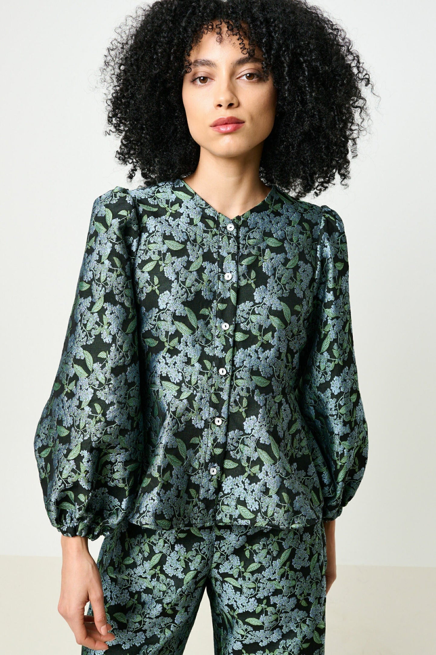 Clementine Blossom Jacquard Peplum Blouse - Black - Bascora