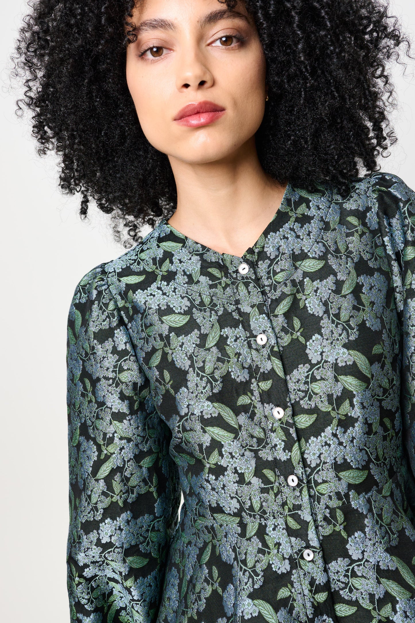Clementine Blossom Jacquard Peplum Blouse - Black - Bascora